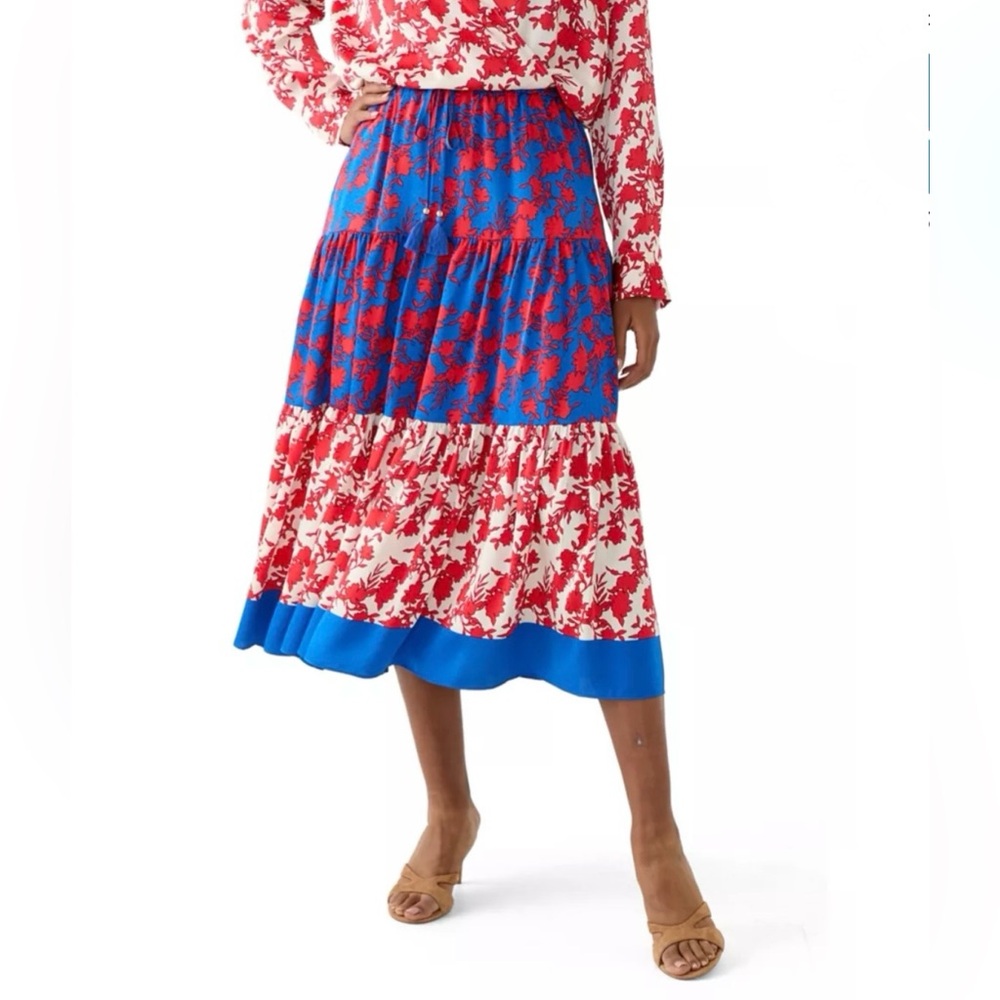 Philosophy Red and Blue Floral A-Line Skirt